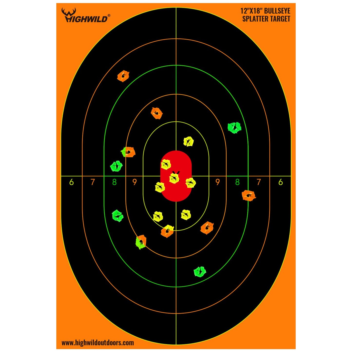 Highwild Bullseye Splatter Paper Targets - Splash Effect of Multiple Colors - 12x18 Inch (10 Pack)