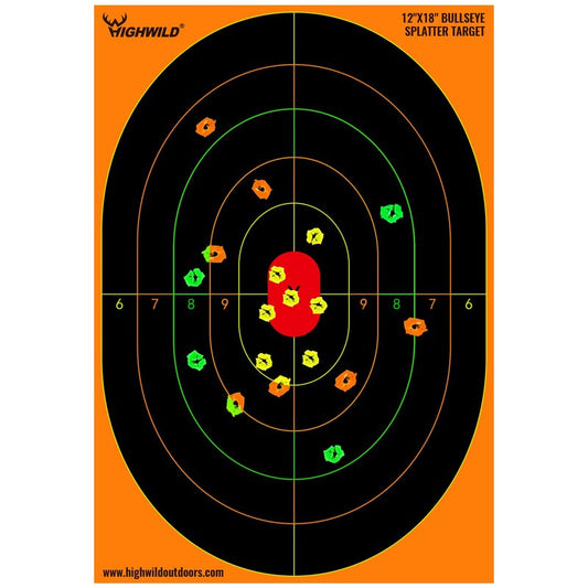 Highwild Bullseye Splatter Paper Targets - Splash Effect of Multiple Colors - 12x18 Inch (10 Pack)