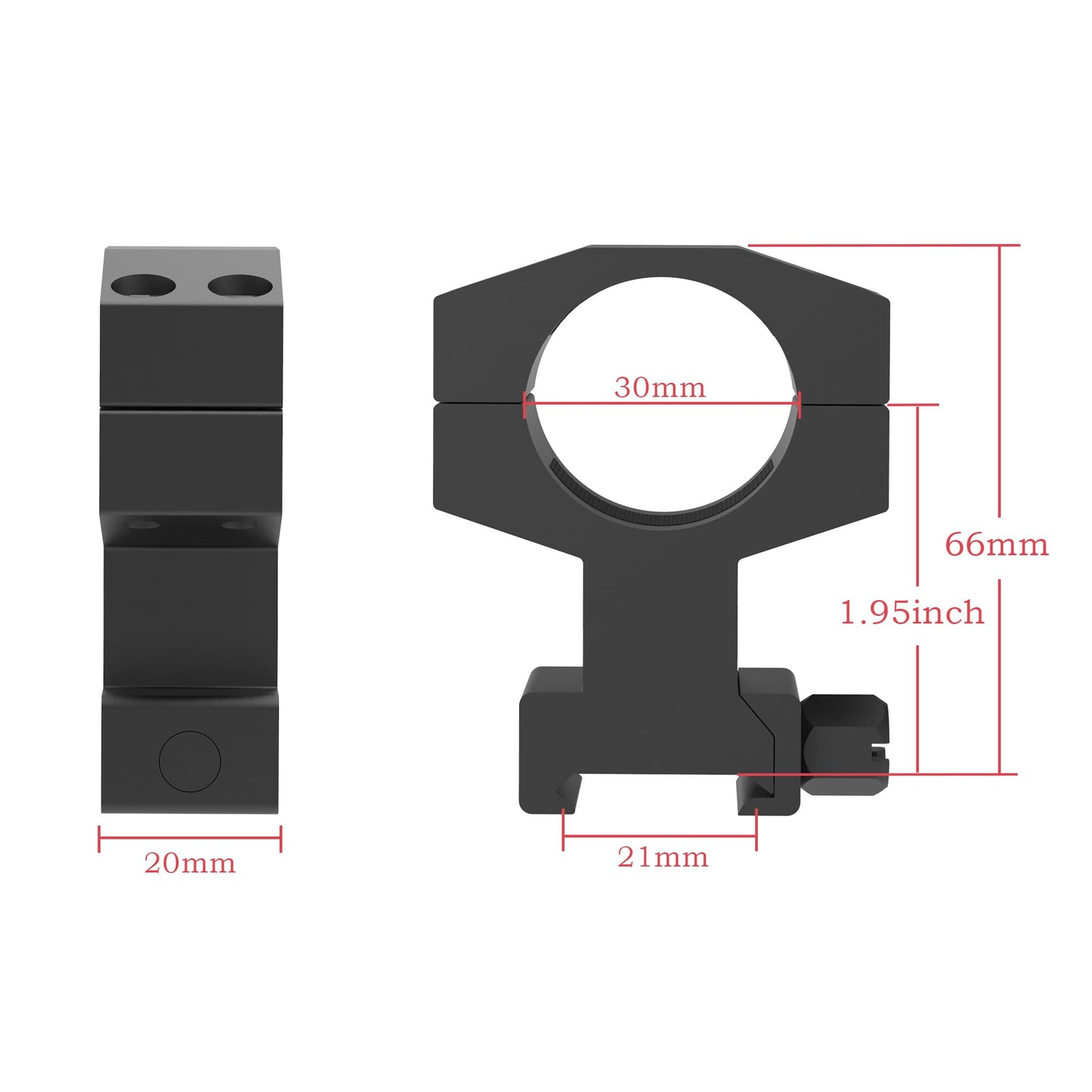 TPO 30mm Picatinny Scope Mounts, Heavy Duty 30mm Picatinny Scope Rings (1.95" Height Scope Rings) PT30-195