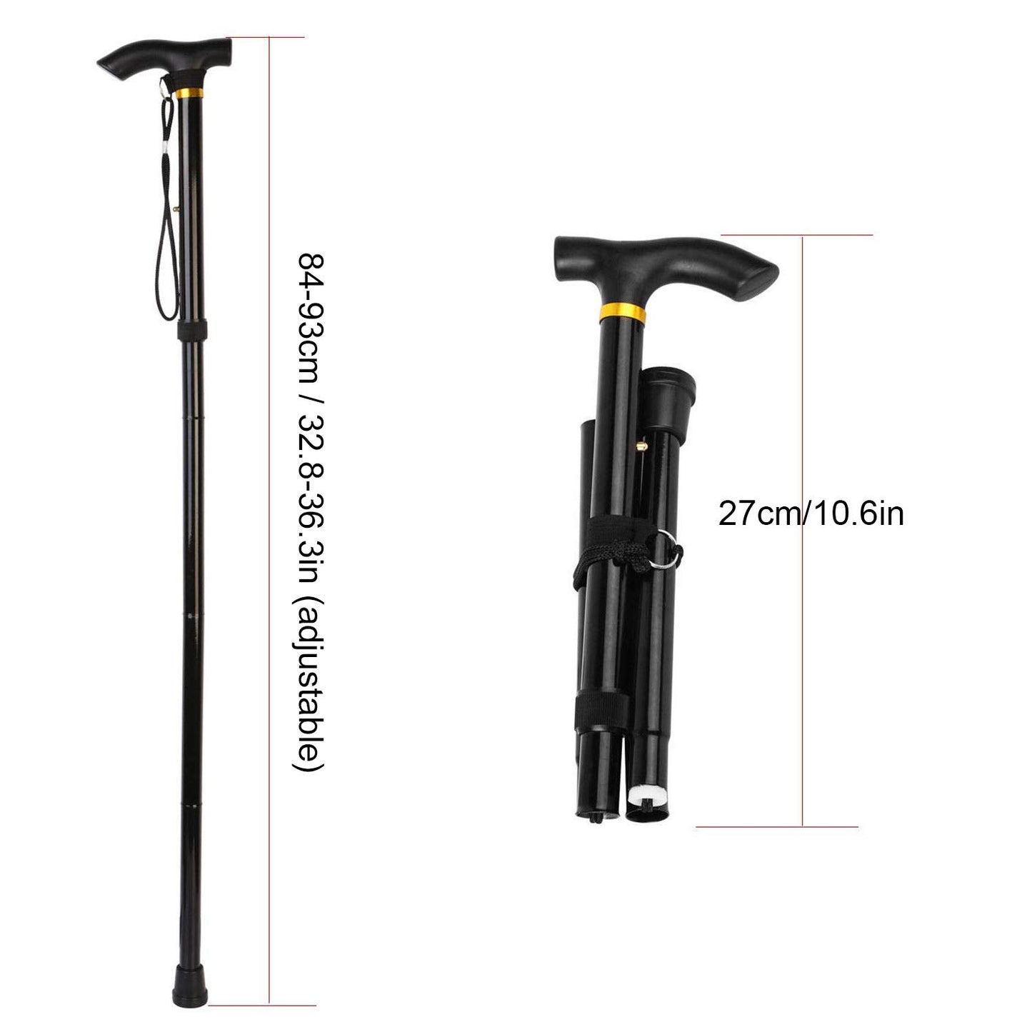 Folding Cane, Trekking Poles for Men, Women, Collapsible Walking Stick, Walking Cane with Carrying Bag, Adjustable,Lightweight, Anti Shock, Rubber Base for Hiking Camping