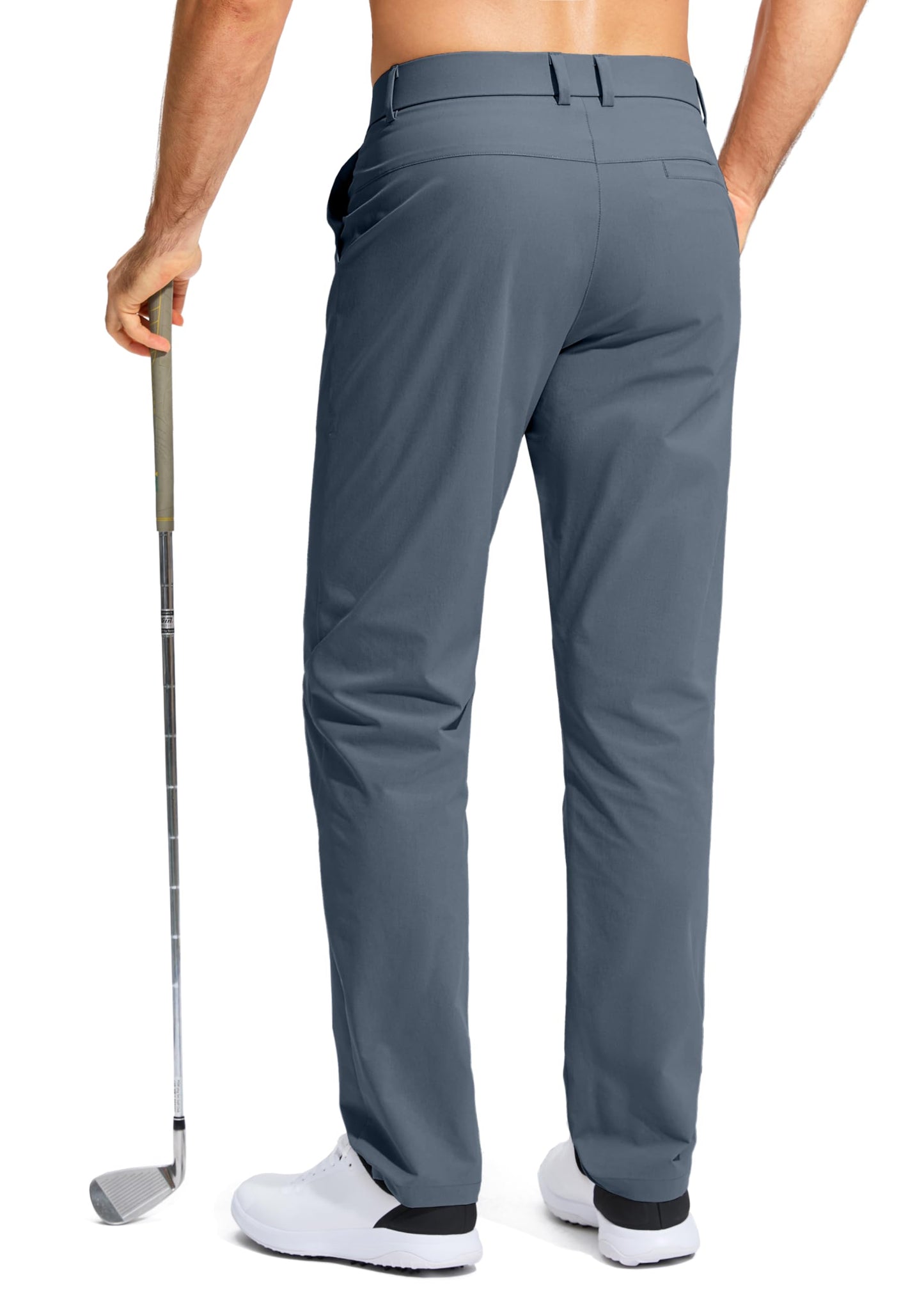 Pudolla Men's Golf Pants Work Dress Comfy Pants Casual Slacks Trousers with Pockets(Grey_Blue 32Wx34L)