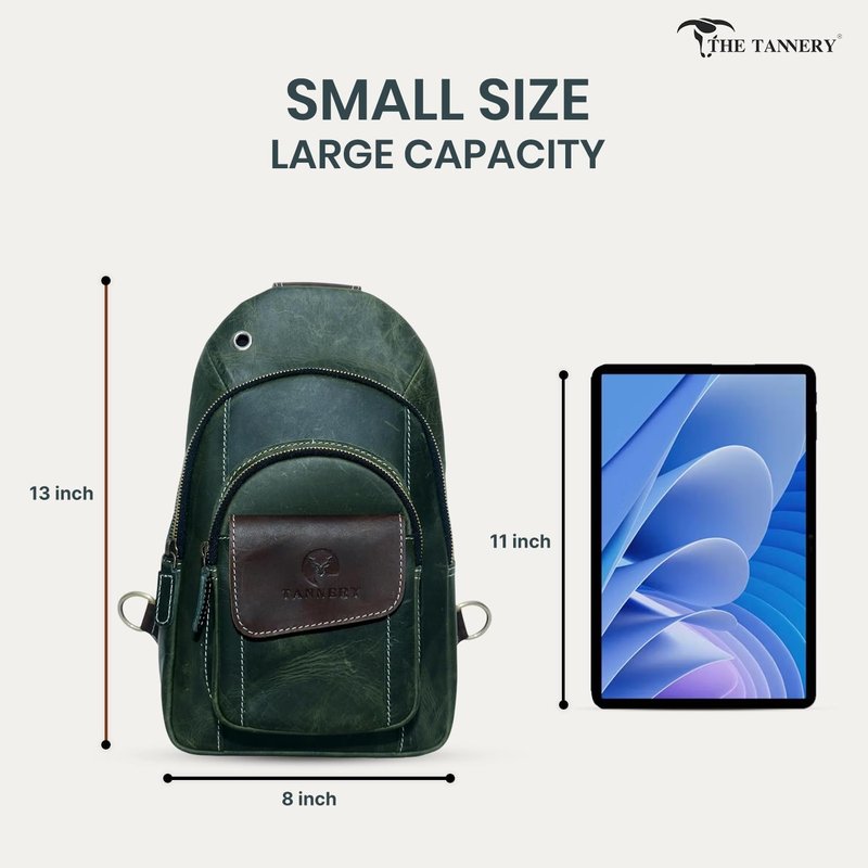 The Tannery Handmade Buffalo Leather Multipurpose Travel Hiking Crossbody Chest Backpack with Adjustable Shoulder Strap - Large