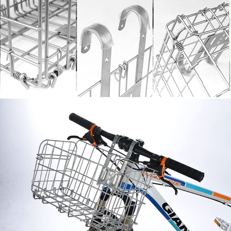 Folding Rear Bike Basket Wire Mesh Fold-Up Detchable Front Bag Rear Hanging Bike Basket Bicycle Bag Cargo Rack for Mountain Bike Accessories Bike Frame Basket 1 Pack (Silver)