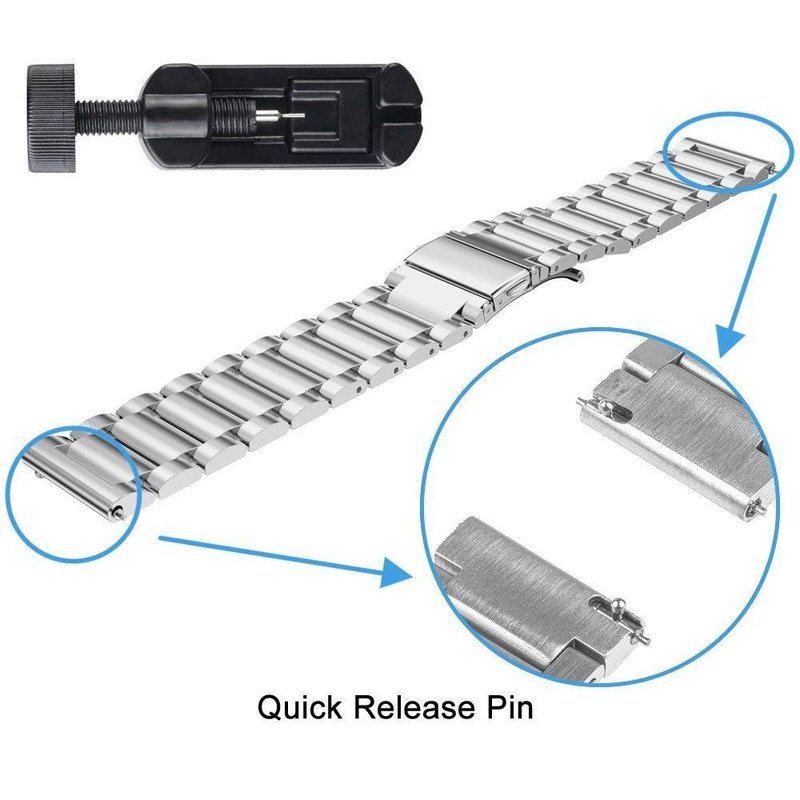 Lamshaw Compatible for Amazfit Helio Bands, Quick Release Stainless Steel Metal Replacement Straps Compatible for Amazfit Helio Fitness Tracker Wristband (Silver)