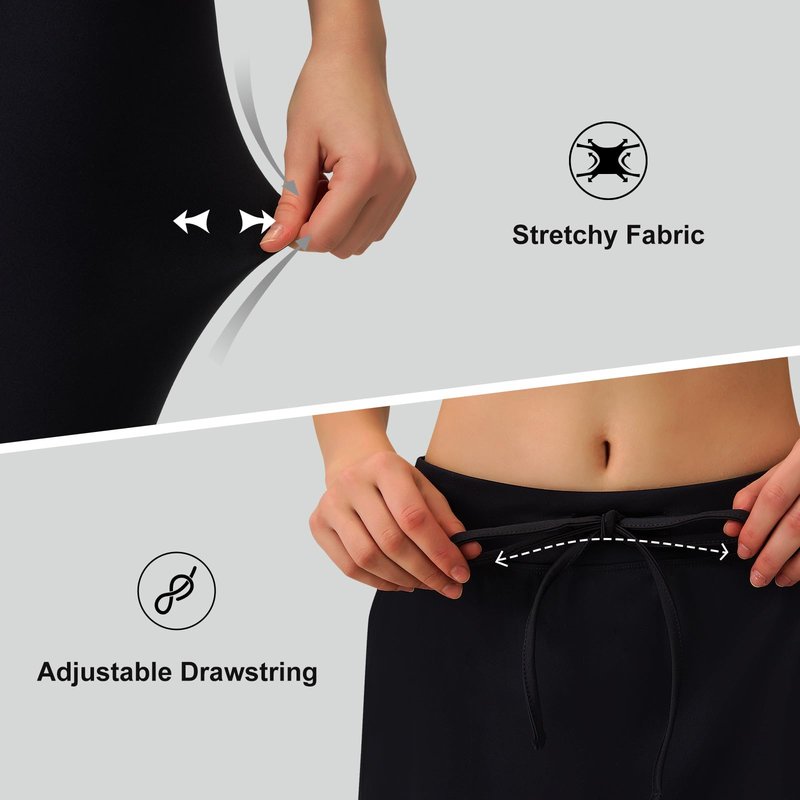 ANIVIVO Skirted Leggings for Women with Pockets,Athletic 22" Knee Length Skirt with Capri Leggings(Black,L)