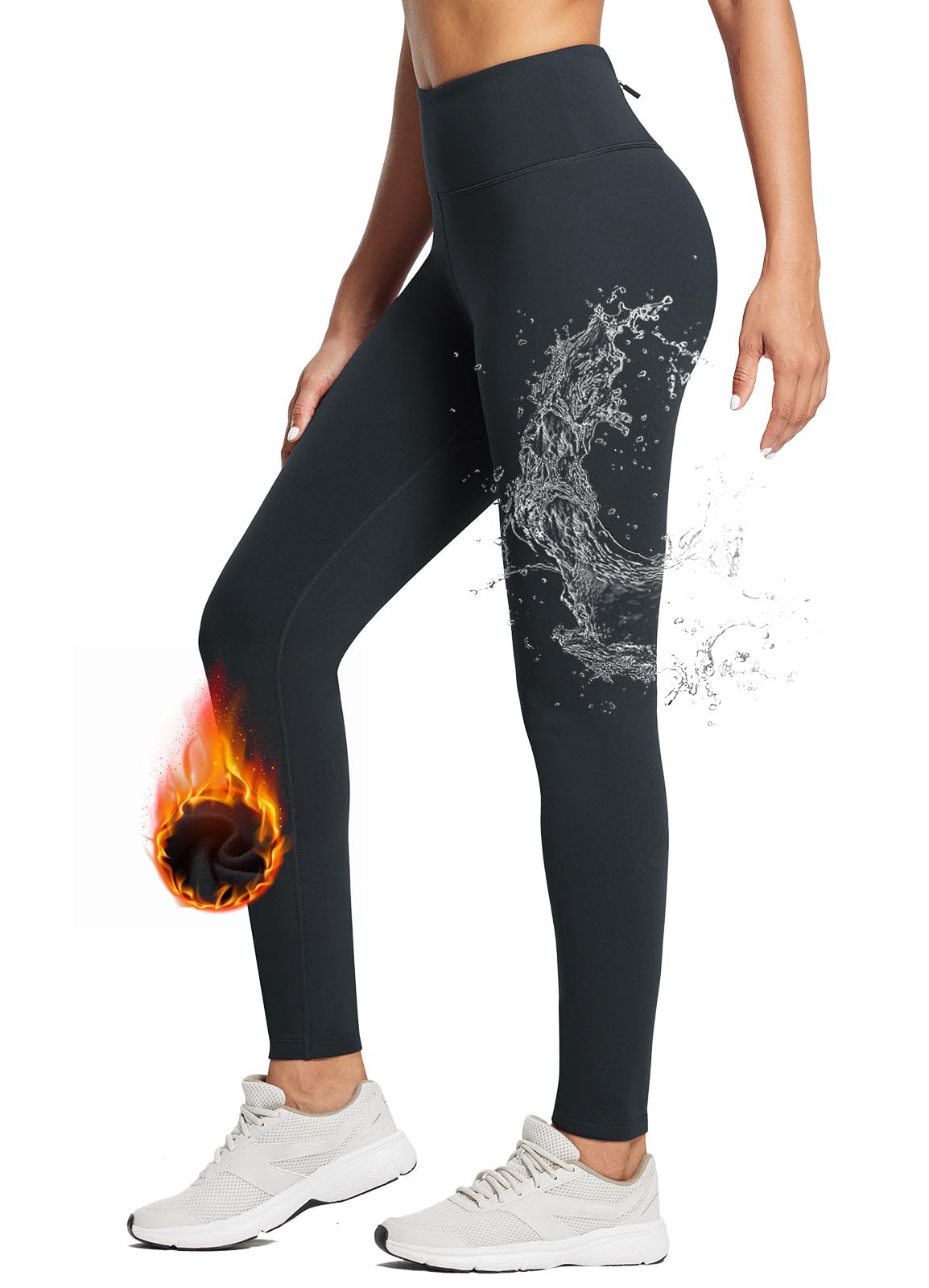 baleaf Fleece Lined Leggings for Women Water Resistant Thermal Hiking Pants Running Gear Skiing Tights Cold Weather Black XL