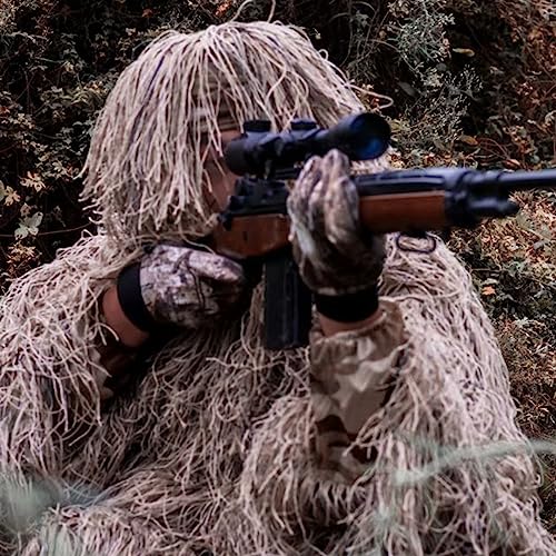 DoCred 5 in 1 Ghillie Suit, 3D Camouflage Hunting Apparel w/Jacket, Pants, Hood, Carry Bag for Adults/Youth, S/M/L/XL/XXL