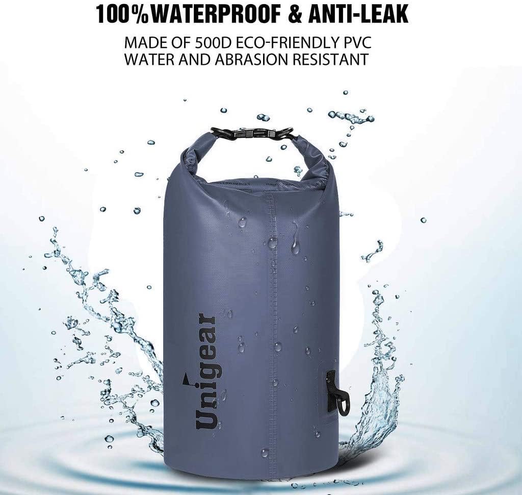 Unigear Dry Bag Waterproof, Floating and Lightweight Bags for Kayaking, Boating, Fishing, Swimming and Camping with Waterproof Phone Case (Gray, 2L)