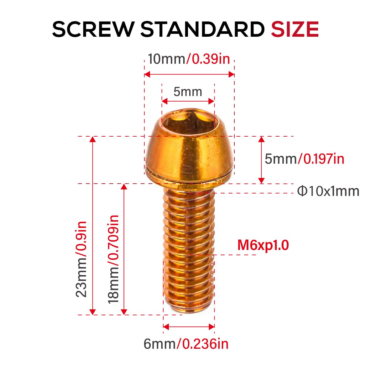 CNC MTB Caliper Bolts,Bike disc Brake Caliper Bolts M6x18mm Steel Alloy，Orange