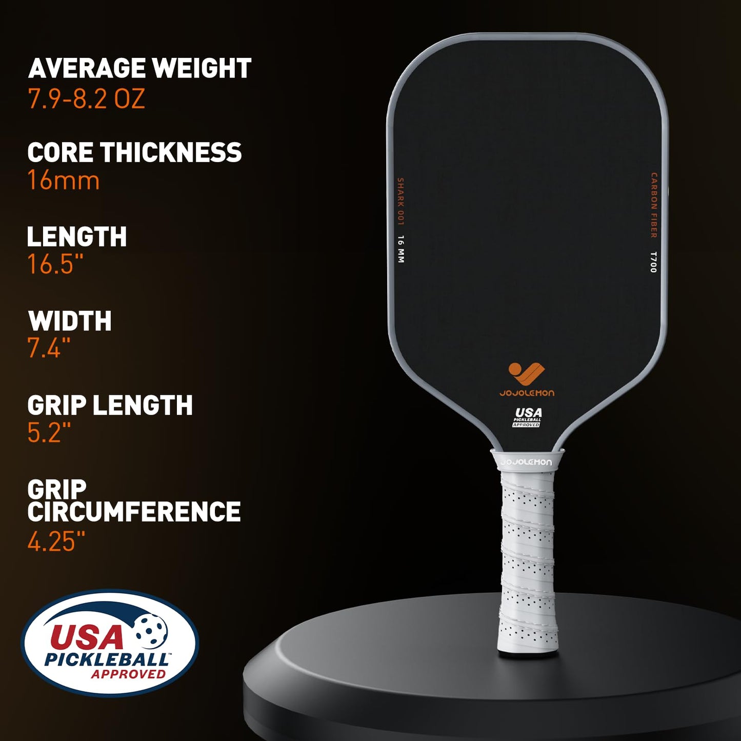 JOJOLEMON Pickleball Paddles, Raw Carbon Fiber Rackets with 16mm Polymer Honeycomb Core, Hybrid Racquet Designed for Ultimate Spin & Consistency - USAPA Approved