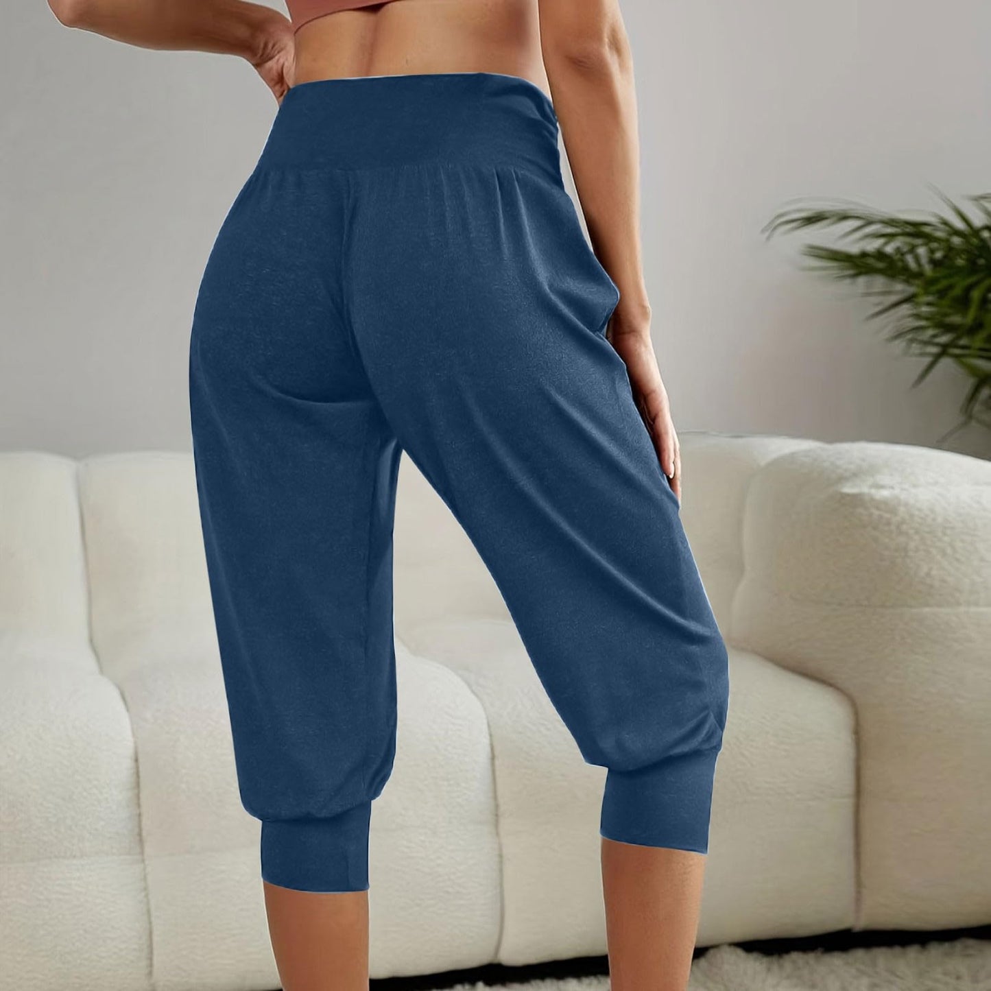 Today 2024 Capri Pants for Women, Casual Sweatpants Beam Foot High Elastic Waist Yoga Cropped Pants 2024 Lounge Trousers Navy