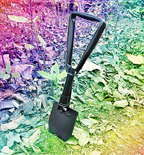 BEHANDY 18.5" Folding Shovel, Collapsible Shovel for Car Snow, Camping Shovel and Pickax, Military Entrenching Tool for Gardening, Camping, Sand, Off Road, Portable Car Emergency kit