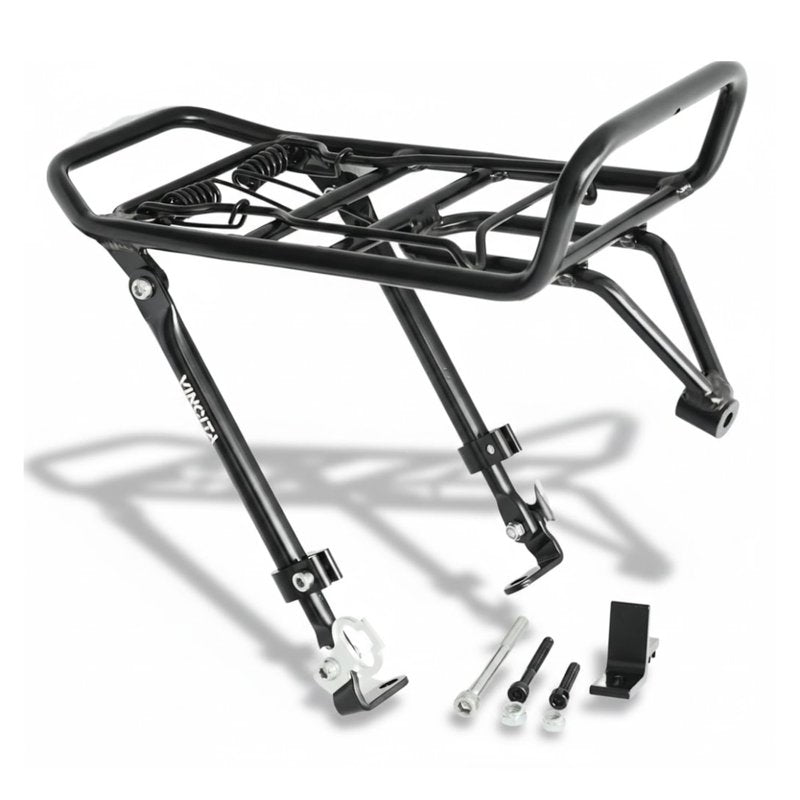 Vincita Front Bike Rack with Spring Clamp – Adjustable Cargo Carrier for 16" to 28" Wheels – V-Brake/Cantilever Mount for Road, City, Hybrid & Folding Bikes (Alloy Black)