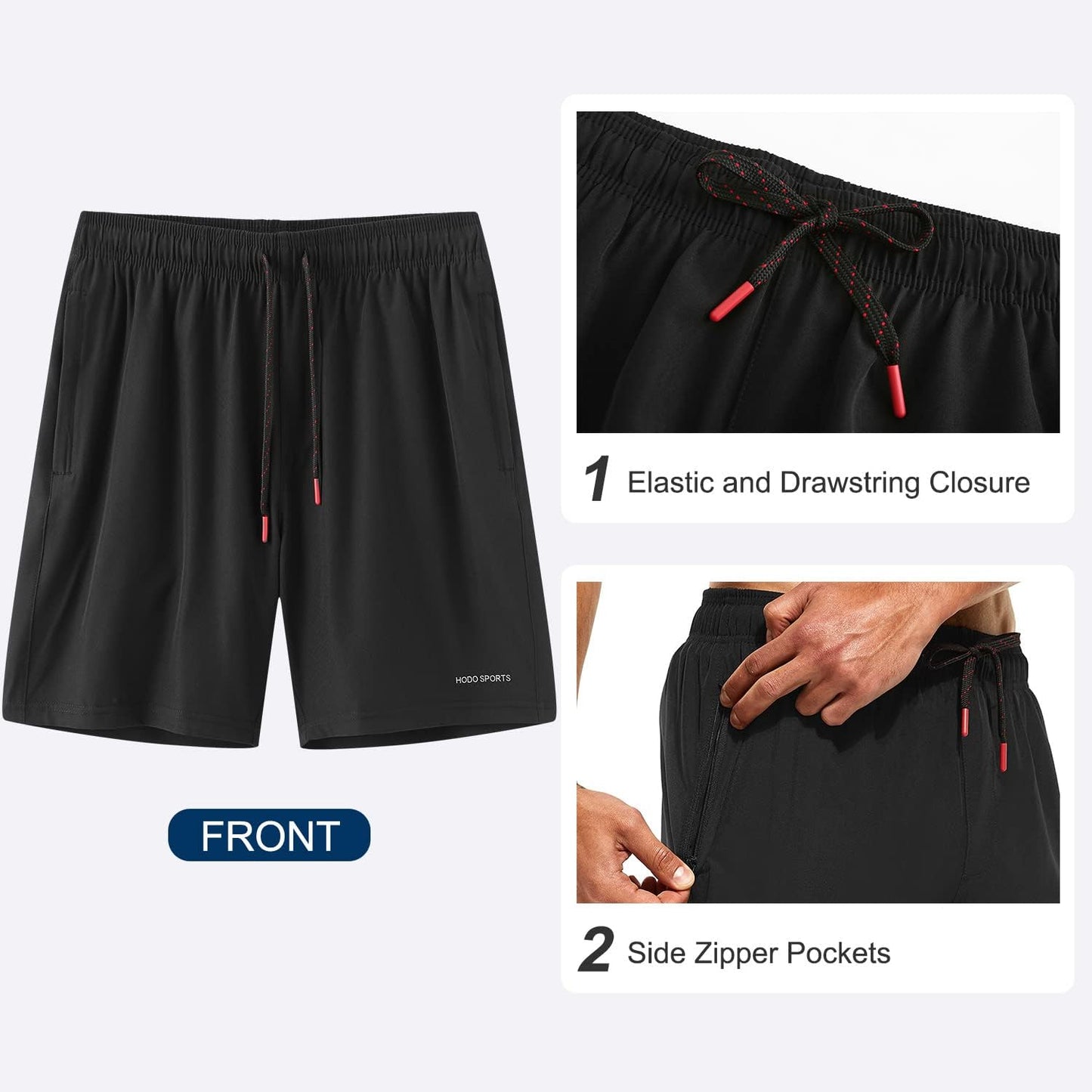 HODOSPORTS Mens Swimsuit Trunks 7" Quick-Dry Swim Shorts with Compression Liner and Zipper Pockets (Large,Black)
