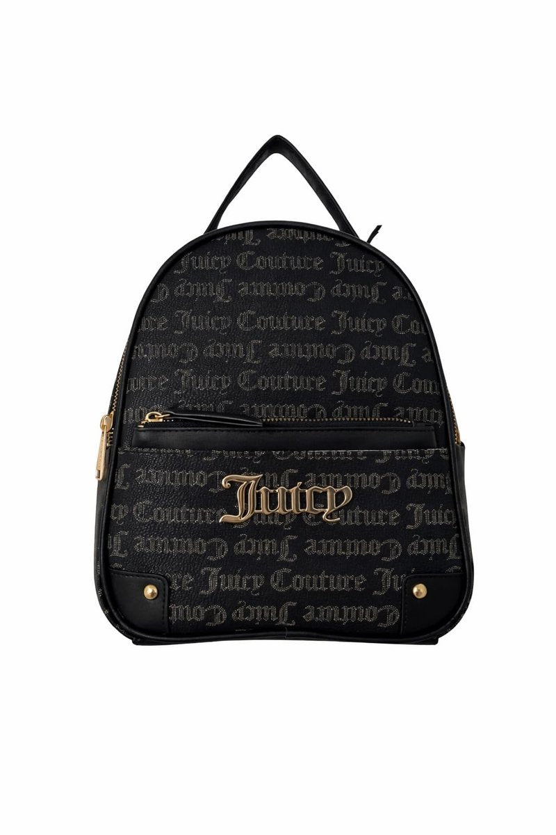 Juicy Couture Women’s Gothic Dots Backpack with Front Pocket & Pullout Pouch, Gold-Tone Logo Hardware (Black/Taupe)