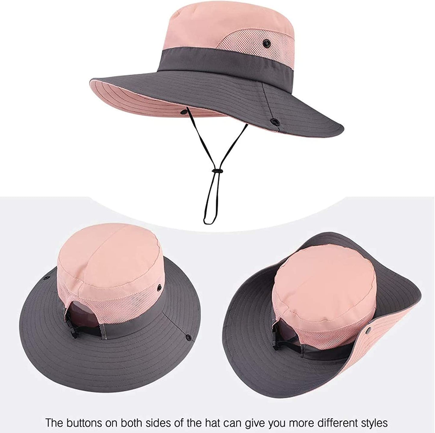 ZOORON Women's Ponytail Safari Sun Hat,Wide Brim UV Protection Bucket Hat