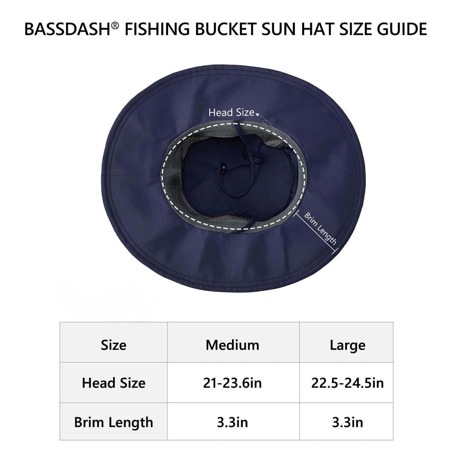 BASSDASH UPF 50+ Fishing Sun Hat Water Resistant Unisex Wide Brim Bucket Boonie Hat for Hiking Camping Safari FH15 Dark Blue