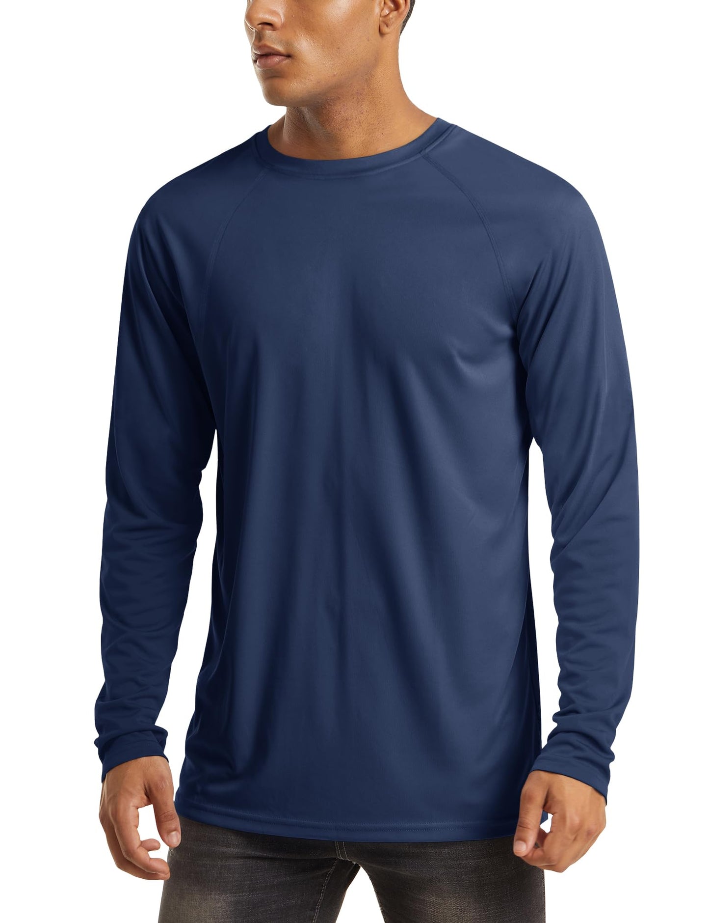 MAGCOMSEN Rash Guard Long Sleeve Fishing Shirts for Men Sun Protection Clothing Dry Fit UPF 50+ UV Protection Athletic Shirts Navy