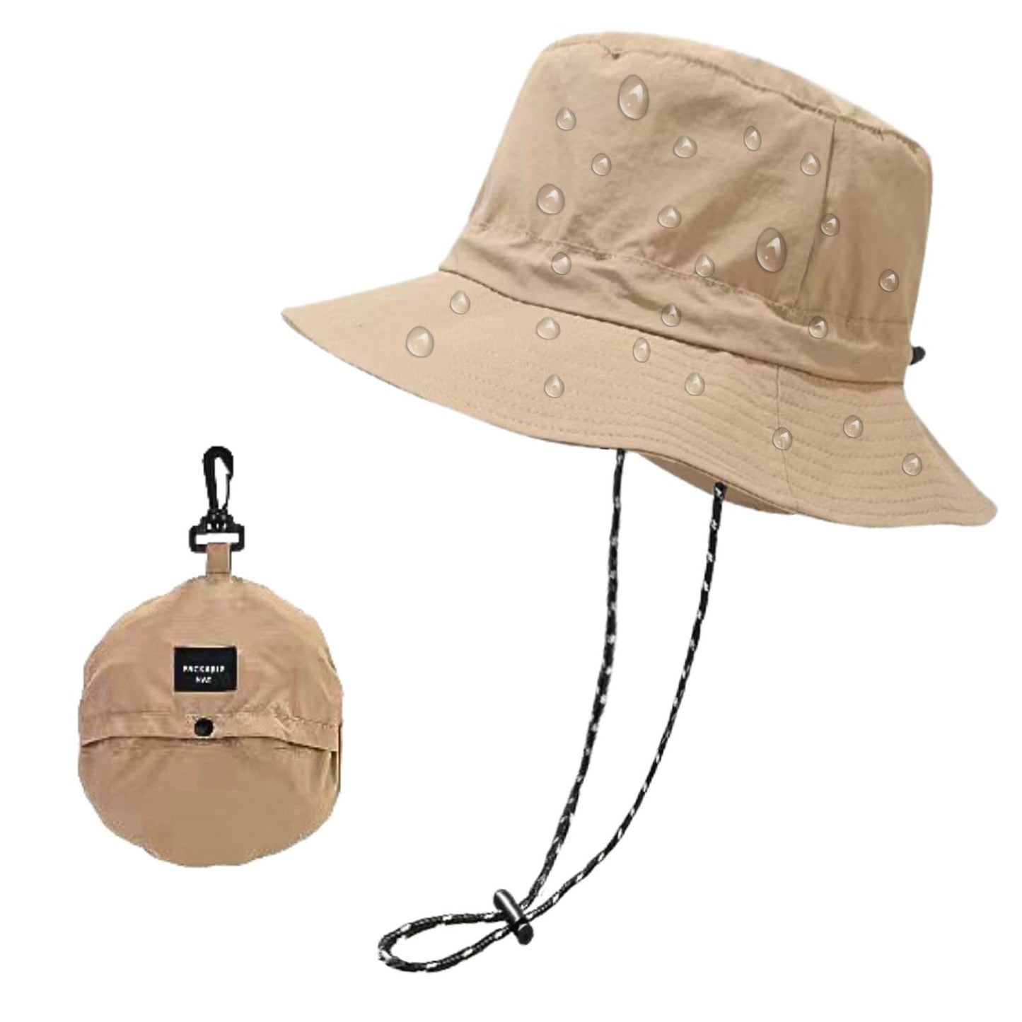 Waterproof Bucket Rain Hat,Foldable Outdoor UV Protection Sun Hats and Quick Dry Boonie Hat for Hiking Khaki
