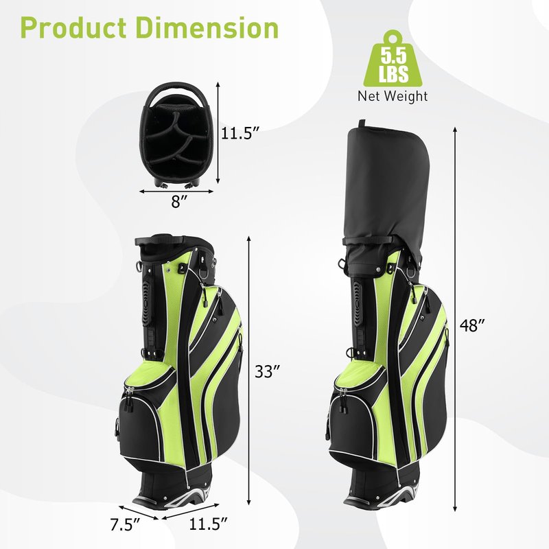 SPORFIT Golf Stand Bag with 6 Way Dividers, Lightweight Golf Club Bag w/ 8 Pockets, Rain Hood, Ergonomic Straps, Portable Golf Bag for Men Women (Green)