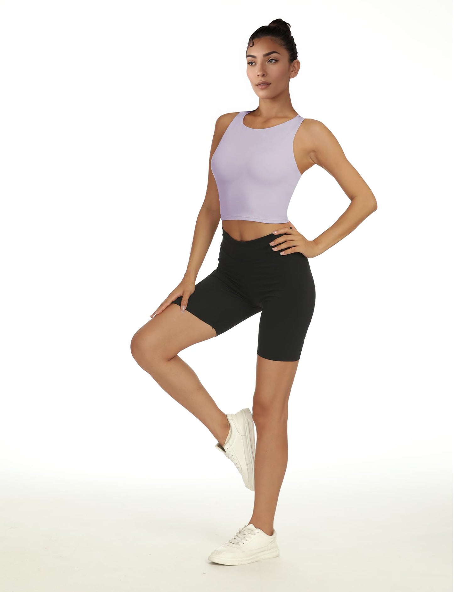 YHOZUM Sports Bras for Women with Support, High Neck Double Lined Padded Crop Tank Tops, Workout Push Up Compression Bralettes with Built Seamless, Cute Pull Over Gym Athletic Bras Molded Cup Purple