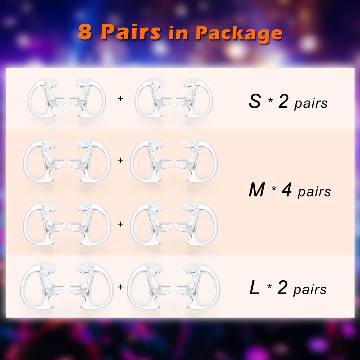 Zeadio 8-Pair Pro-Grade Covert Surveillance Earbud, Replacement Ear Insert, Silicon Earmold Earplug for Two-Way Radio Earpiece Audio Coil Tube, Compatible with Motorola/Kenwood ect (16pcs)