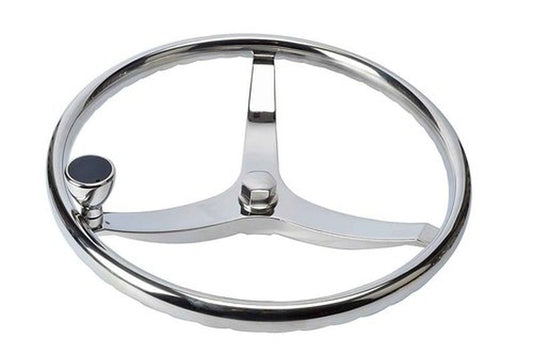 Amarine-made Stainless Steel Boat Steering Wheel 3 Spoke 13-1/2" Dia, with 1/2"-20 Nut and Turning Knob for Teleflex Cable Helm