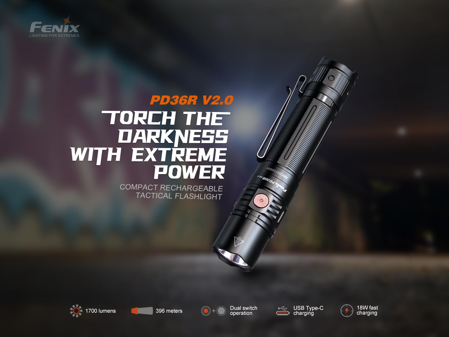 Fenix PD36R V2.0 1700 Lumen Rechargeable LED Tactical Flashlight, Battery, Holster, EdisonBright Accessory case Bundle