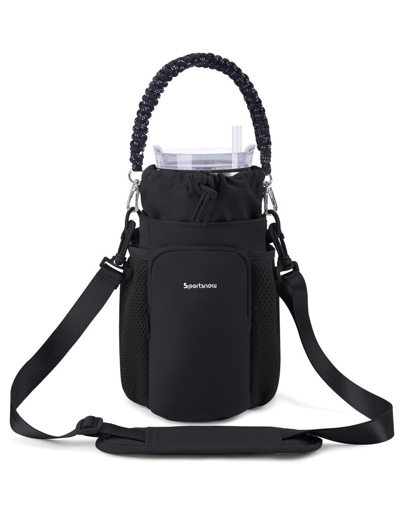 sportsnew Large Water Bottle Bag with Strap for 30/42oz Tumbler,Water Bottle Carrier Bag with Phone Pocket for 32/40/64 oz Bottle Without Handle,Sling Crossbody Water Bottle Holder(Pink)