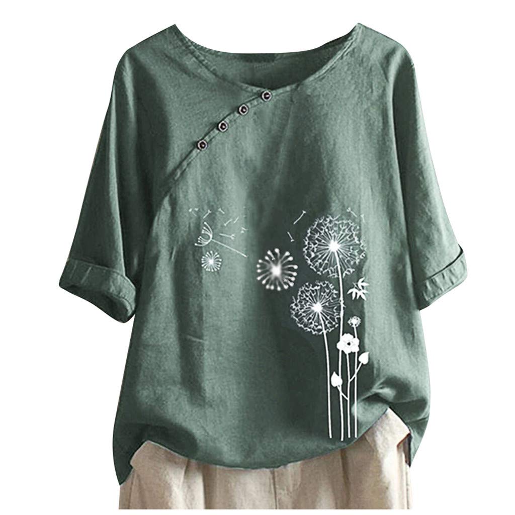 Womens Cotton Linen Short Sleeve Tops Casual Crew Neck T Shirts Embroidered Blouse Plus Size Loose Fit Summer Tunics