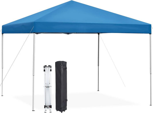 Pop Up Canopy Tent 10x10 FT - Instant Outdoor Shelter with Wheeled Carry Bag, Adjustable Height, Blue
