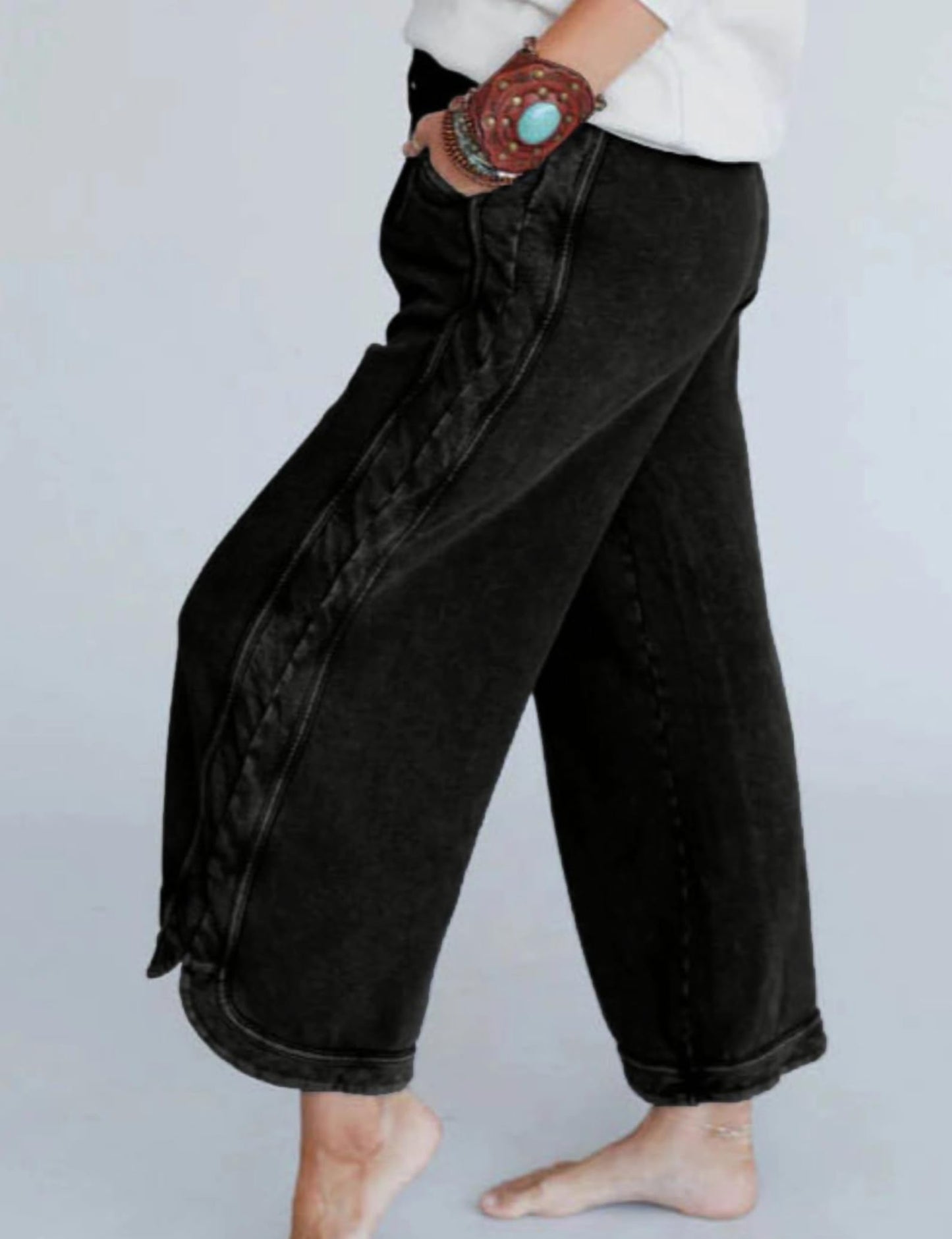 Malajisi Women's Casual Wide Leg Pants High Waist Drawstring Sweatpants Baggy Athletic Trousers with Pockets(Black,M)