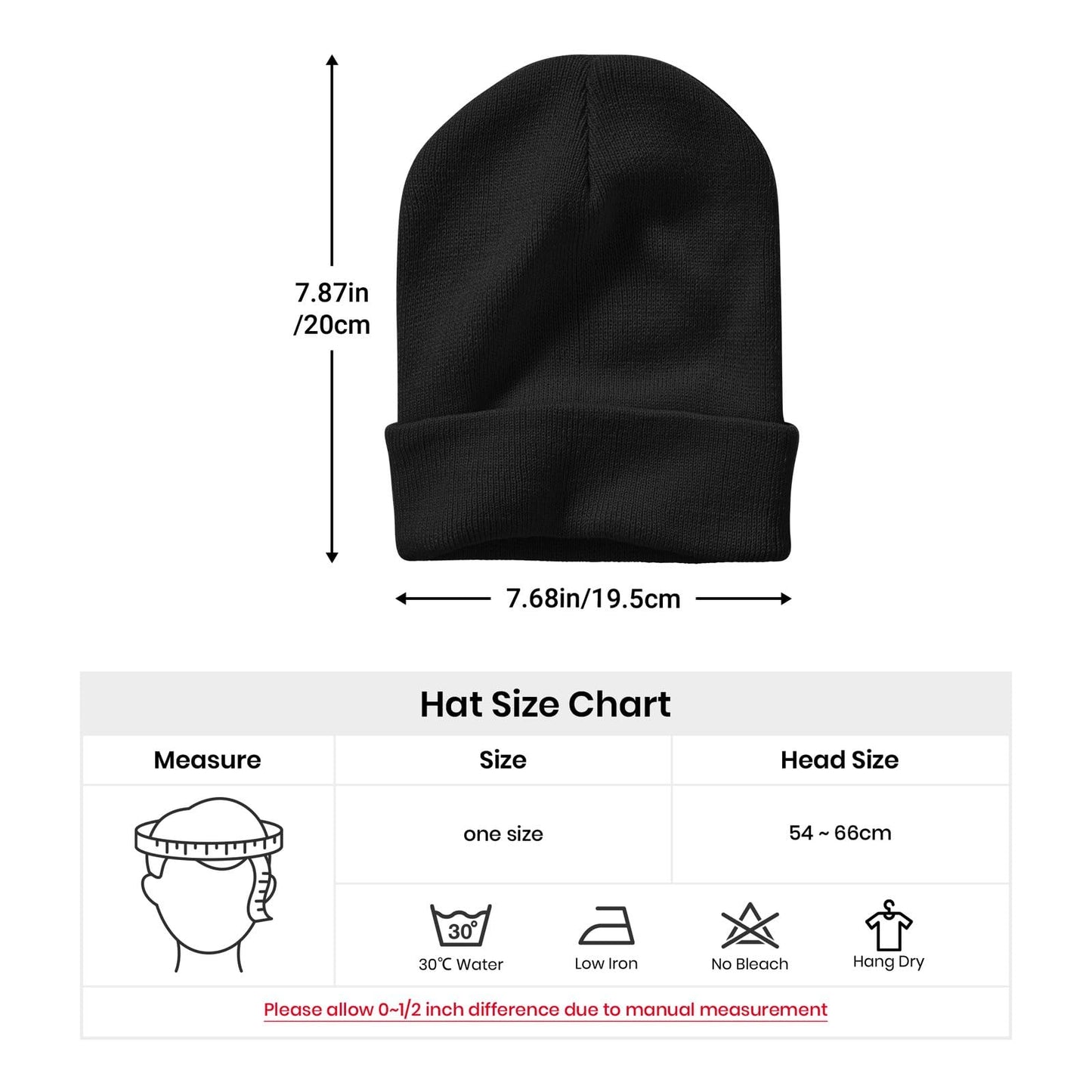 Goth Spooky Horror Demon Devil Horned Embroidery Beanie Black Knit Hat for Men Women, Casual Skull Knit Cap