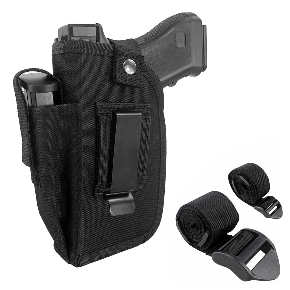Depring Concealed Carry Holster with Mag Pouch Universal Fits Handgun with Laser or Light Attachment IWB OWB Car Ambidextrous Gun Holster with 2 Straps Black