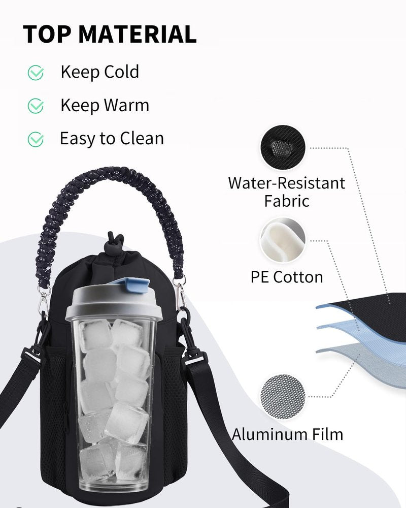 sportsnew Large Water Bottle Bag with Strap for 30/42oz Tumbler,Water Bottle Carrier Bag with Phone Pocket for 32/40/64 oz Bottle Without Handle,Sling Crossbody Water Bottle Holder(Pink)