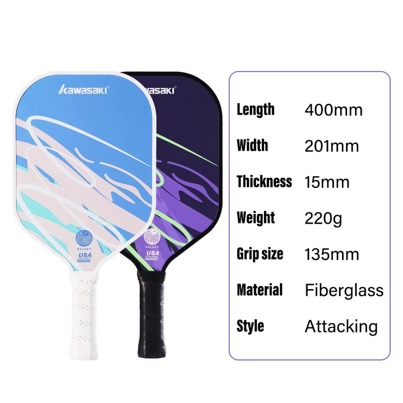 Pickleball Paddle, Kawasaki Ultra Lightweight Pickleball Racket with Fiberglass Surface PP Honeycomb Core Pickle Ball Paddle for Beginners 15mm (Galaxy-Black Purple)