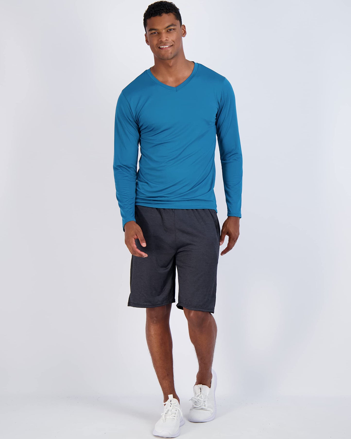 Real Essentials 4 Pack: Men's Dry Fit Long Sleeve V-Neck Active T-Shirt - Athletic Outdoor UPF 50+ - Set 7,XXL