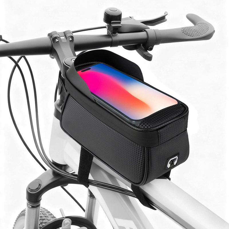 Qisan 1.7 L Capacity Leather Front Bike Bag Frame Motorcycle Accessories for Riding | 6.5" Motorcycle Phone Mount E-Bike Accessories for Men | Bicycle Top Tube Bag Cycling Pouch with Rain Cover