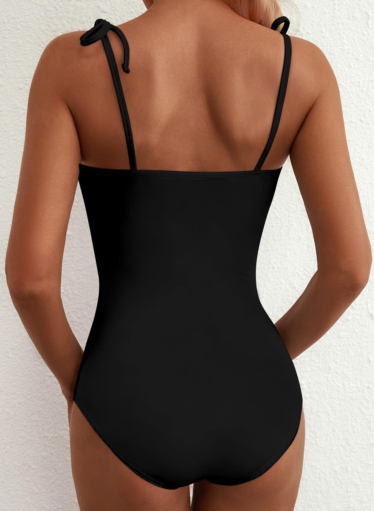 Herseas Womens High Cut One Piece Swimsuit Sweetheart Neck Ruffled Trim Wire Free Adjustable Lace Up Straps Tummy Control Bathing Suits Cute Resort Beachwear Black Medium