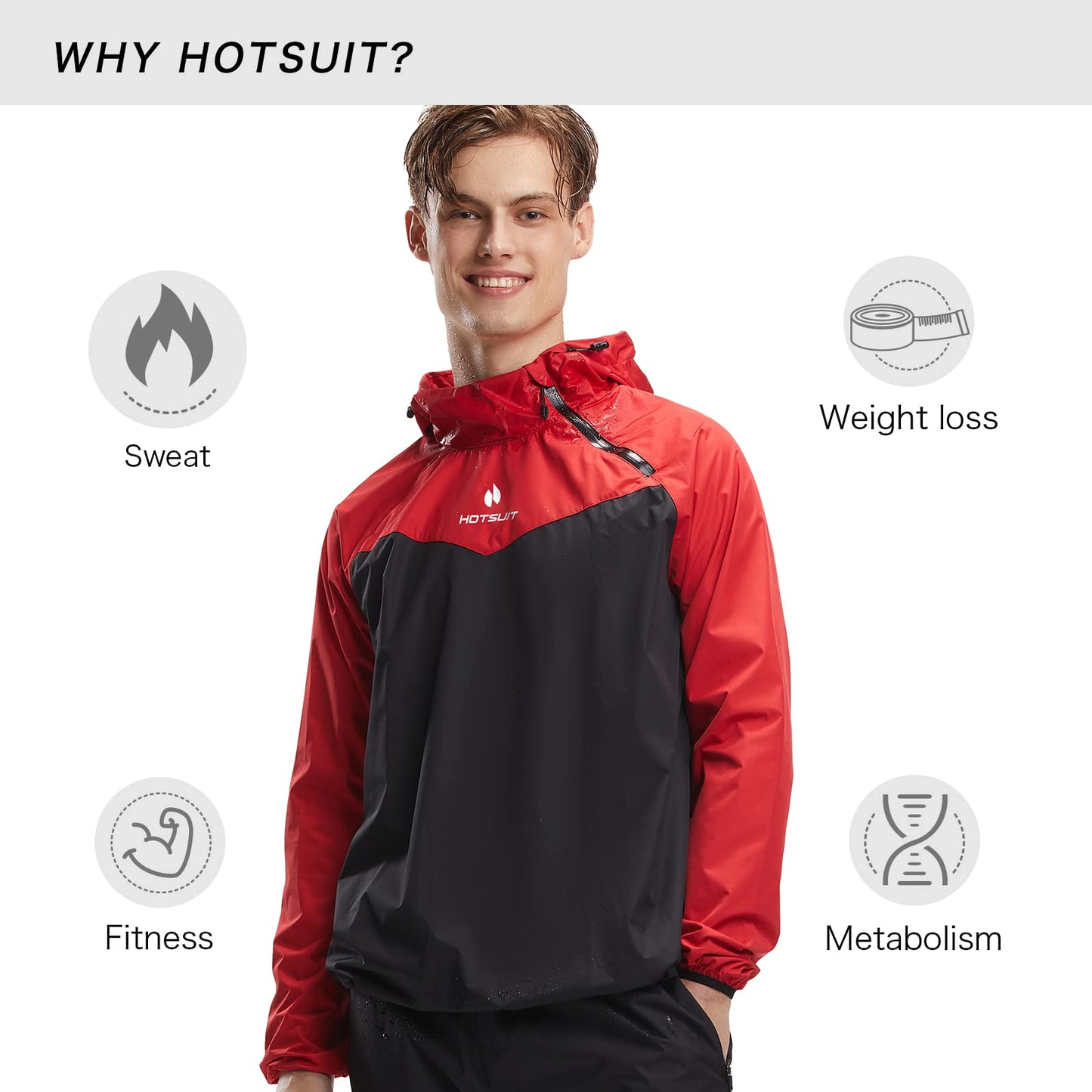 HOTSUIT Sauna Jacket for Men & Women Weight Loss Workout Vest Sauna Shirts 7 Colors, Red, 5XL