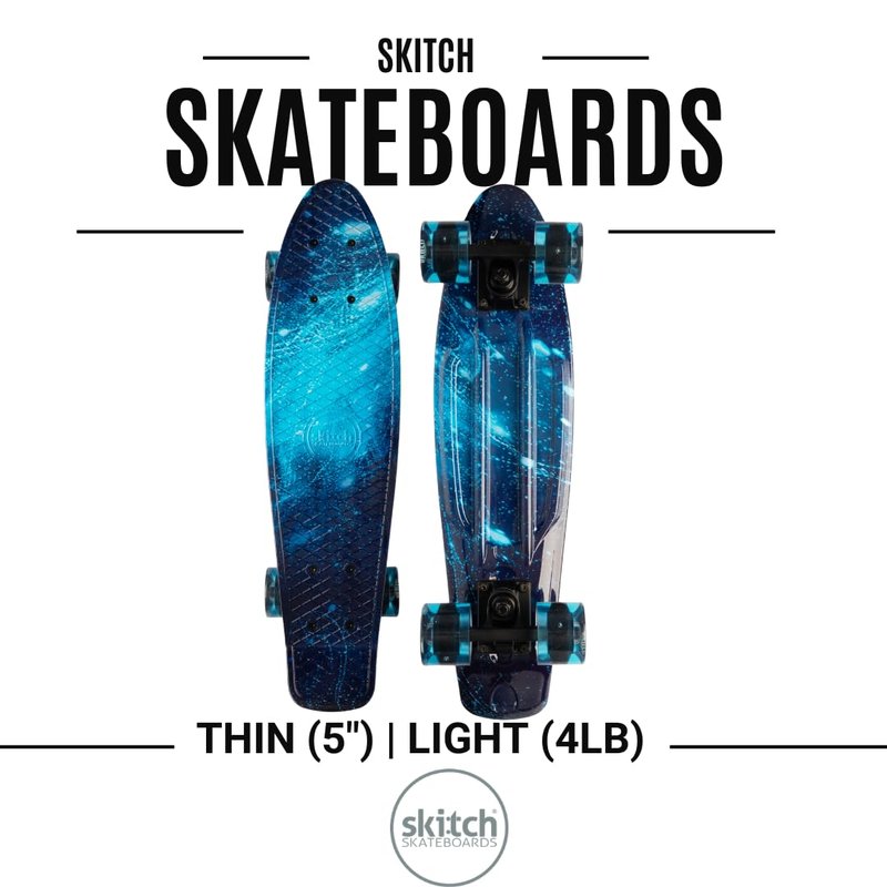SKITCH Complete Skateboards for Kids Ages 6-12 Beginners Boys Year Old Children Youth Gift Set 22 Inch Penny Board Mini Cruiser ABEC 9 Bearings Skateboard Backpack Bag Skate Tool (Blue Galaxy LED+)
