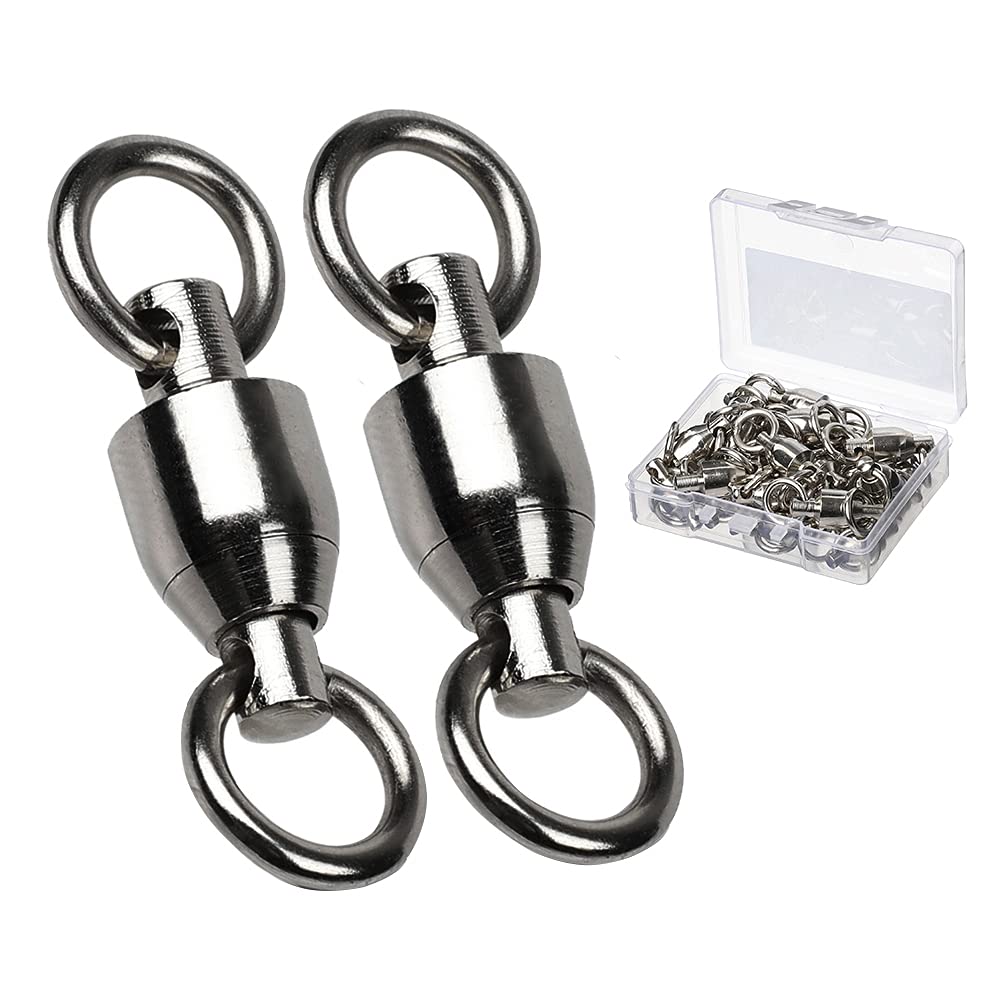 AMYSPORTS Barrel Ball Bearing Swivel Saltwater Rolling Fishing Swivels Stainless Steel High Strength Connector Bearings Solid Welded Rings Black Nickel 25pcs 55lbs