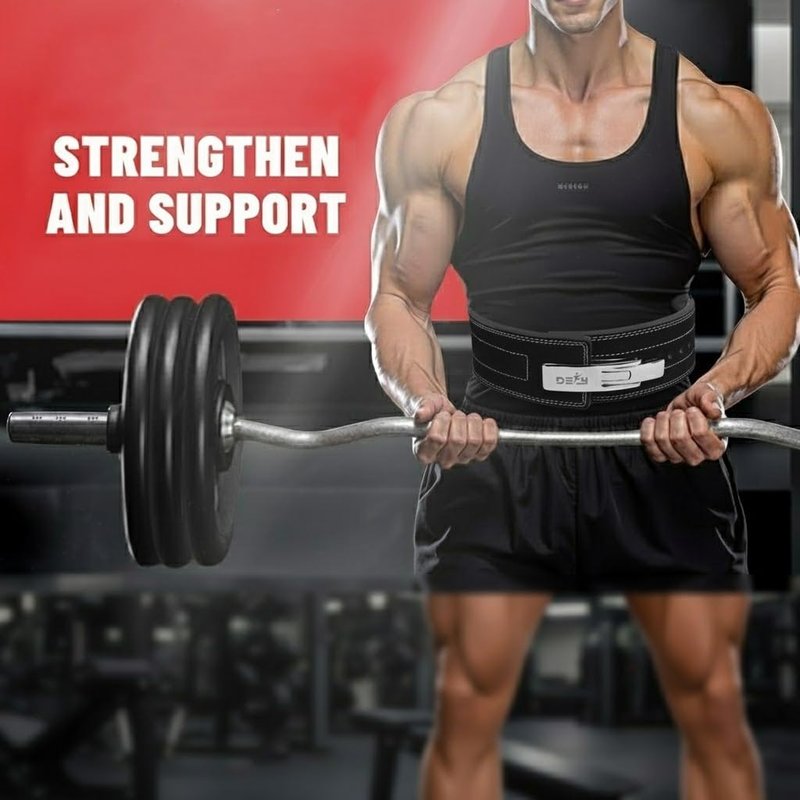 DEFY Weightlifting Lever Belt – 4” Wide Powerlifting Strongman Gym Belt for Men & Women – 10MM Lever Belt for Lower Back Support, Workout, Deadlift & IPF Bodybuilding (Black Embossed, Medium)