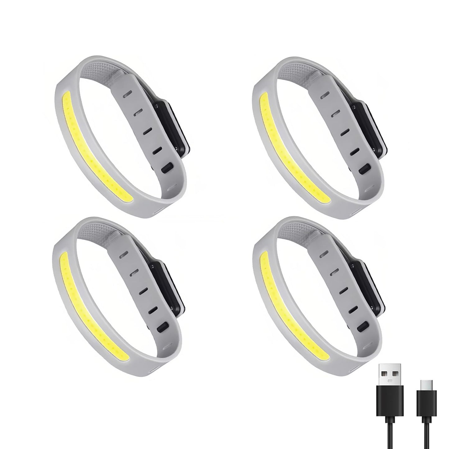 Lancoon 4 Pack Armband Running Light with Reflective Arm Bands COB Bracelet 3 Light Modes Rechargeable Outdoor Glow Flashing Safety for Night Runners Jogging Walking