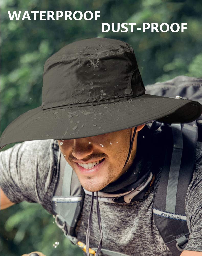 Mens Sun Hat with UV Protection Wide Brim Sun Hats for Men Waterproof Sun Hats for Fishing Hiking Camping Black