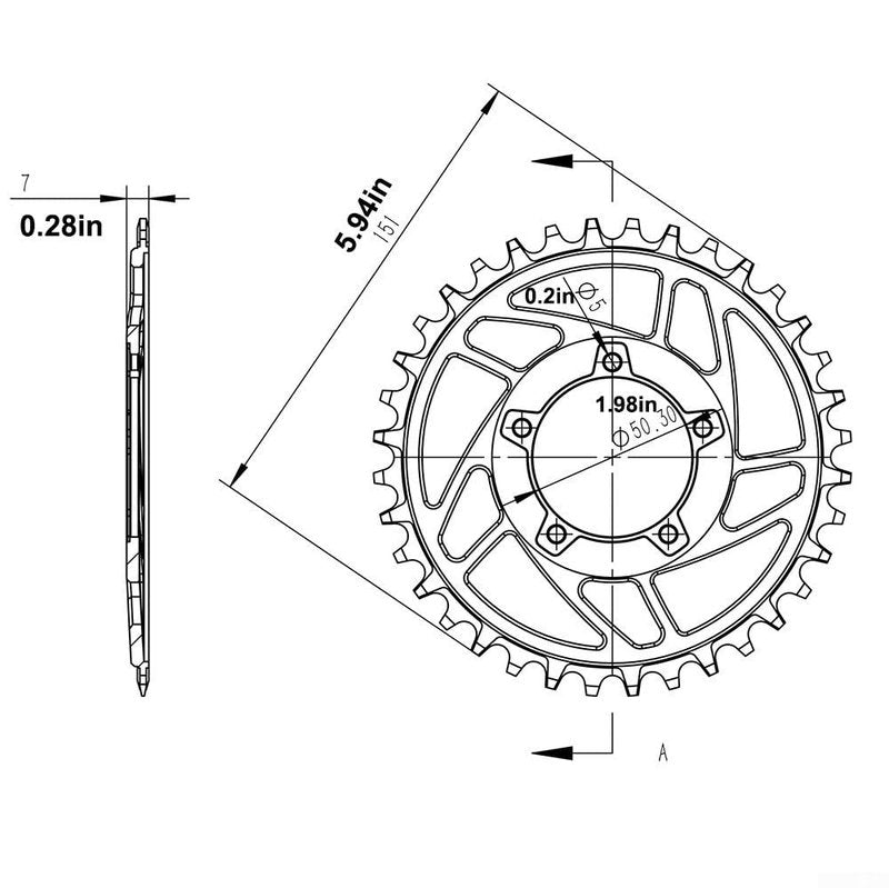 Electric Bike Ebike 36T Chainring Offset Correction, Chainring for Mid-Drive Kit Electric Bike Mid-Drive Conversion Bike Chainring Mount Offset Round Chainring Black