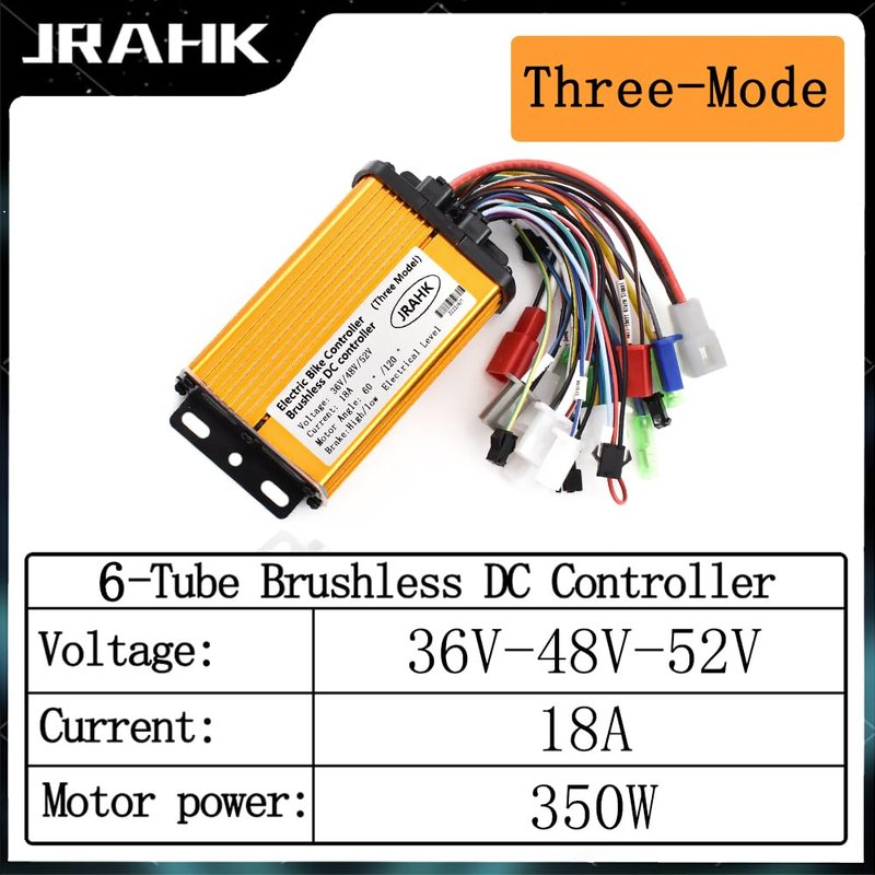 JRAHK 36V/48V/52V 400W Ebike Controller, 18A Current 3-Mode Motor Controller for Electric Bikes/Scooters - Aluminum Alloy, Golden (Brand New)