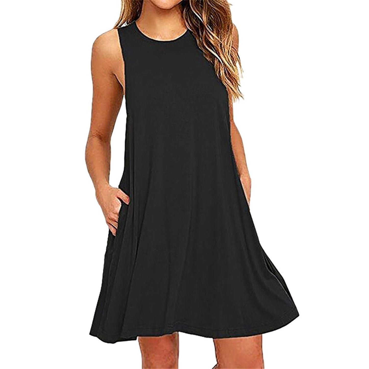 Borniu Summer Dresses for Women 2024 Casual Beach Sleeveless Tank Dress Crewneck Swing T Shirt Dresses Pockets Loose Sundress