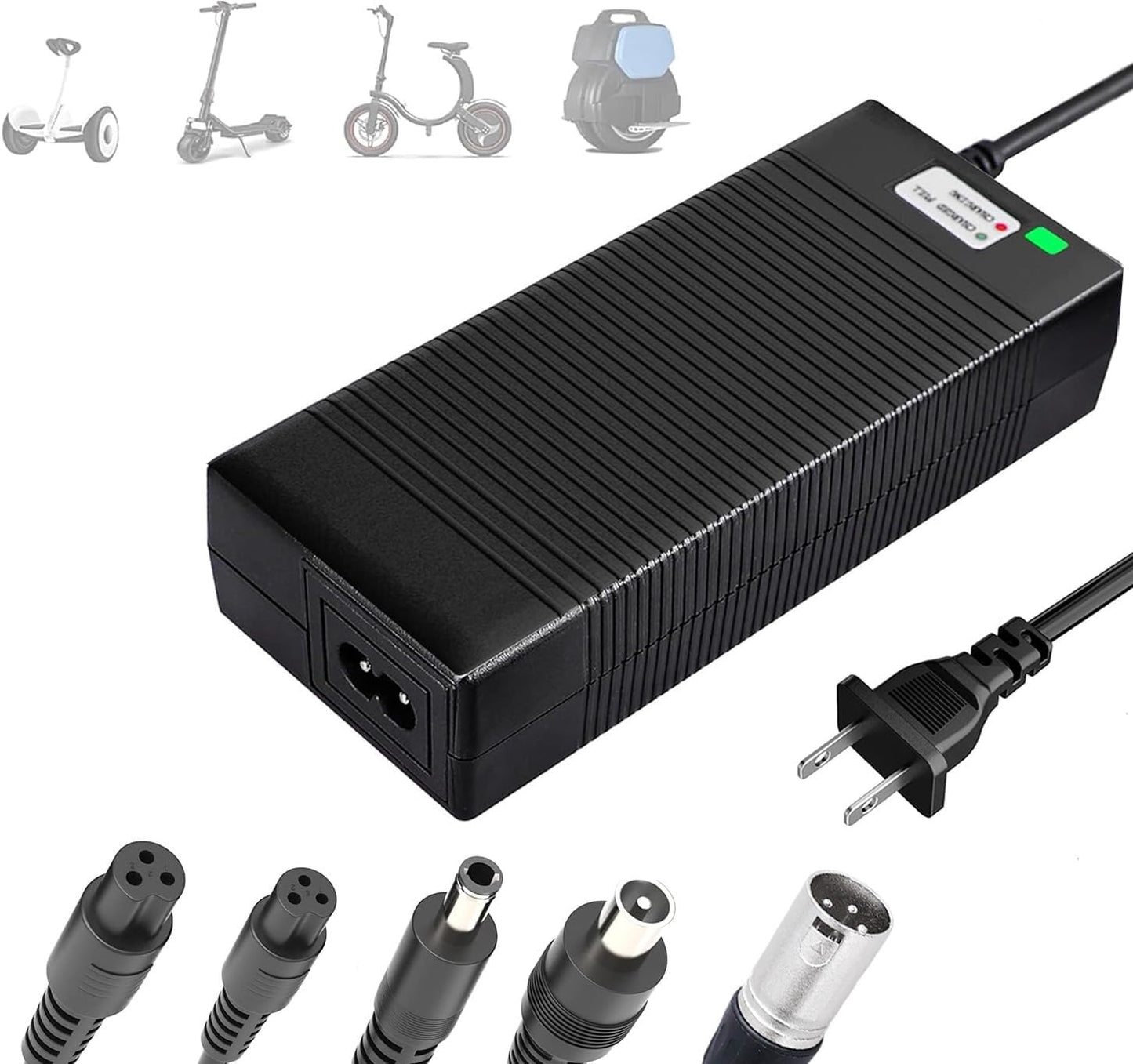 EVAPLUS 42V 2A Fast Charger | UL Certified with 5 Type Plugs for 36V Lithium Batteries - Compatible with Electric Scooters & Pocket Mod