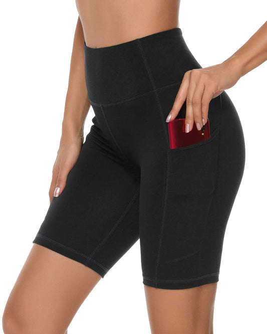 Stelle Womens High Waist Biker Cycling Fitness Gym Running Volleyball Workout Yoga Shorts (Large, 8'' Black)